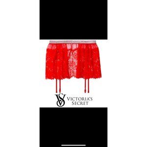 Victorias Secret Nwt Very Sexy Red Shine Open Back Skirt w/ Garter Straps M L